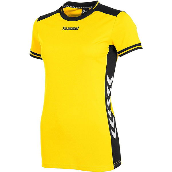 Hummel Lyon Shirt Korte Mouw voor Dames Geel Zwart Teamswear