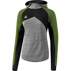 Erima Premium One 2.0 Kapuzensweat Damen - Grau Melange / Schwarz / Lime Pop