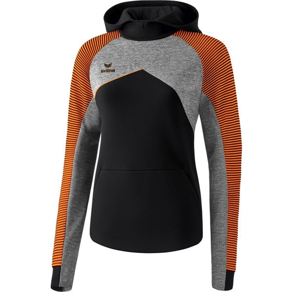 Erima Premium One 2.0 Sweatshirt Met Capuchon Dames - Zwart / Grey Melange / Neon Oranje