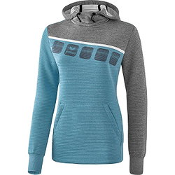 Erima 5-C Kapuzensweat Damen - Oriental Blue Melange / Grau Melange / Weiß