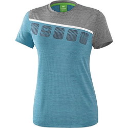 Erima 5-C T-Shirt Damen - Oriental Blue Melange / Grau Melange / Weiß