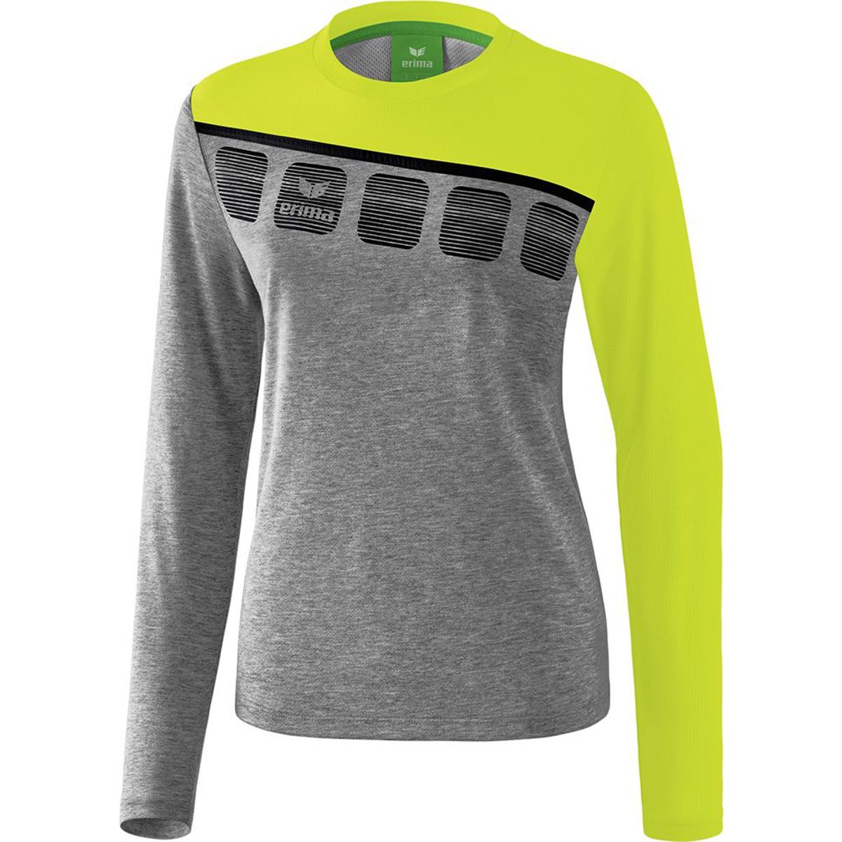 Erima 5 C Longsleeve voor Dames Grey Melange Lime Pop Zwart