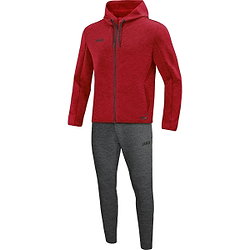 Jako Premium Basics Joggingpak Met Kap Dames - Rood Gemeleerd
