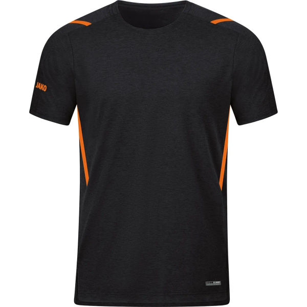Jako Challenge T-Shirt Heren - Zwart Gemeleerd / Fluo Oranje