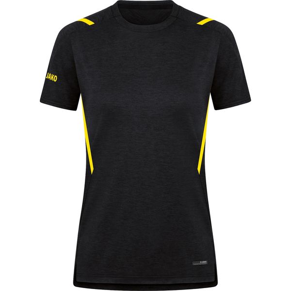 Jako Challenge T-Shirt Dames - Zwart Gemeleerd / Citroen