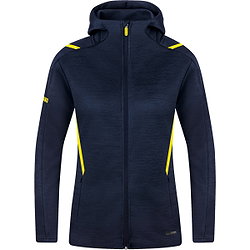 Jako Challenge Veste De Loisir Avec Capuchon Femmes - Marine Mélange / Jaune Fluo