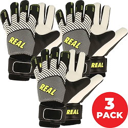 Real Fusion Gants De Gardien, 3-Pack Enfants - Noir / Blanc / Jaune Fluo