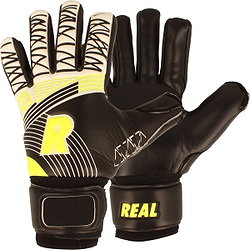 Real Support Gants De Gardien Enfants - Noir / Jaune Fluo