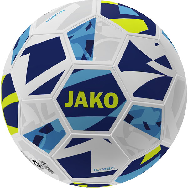 Jako Iconic (Size 5) Ballon De Compétition - Blanc / Navy / Jaune Fluo