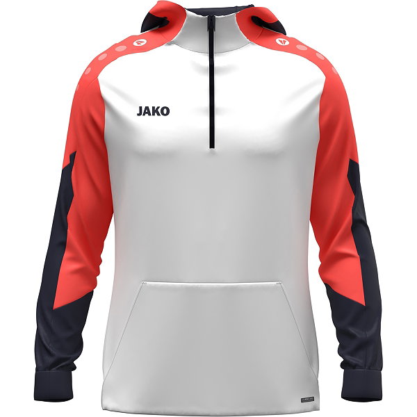 Jako Dynamic Hooded Half Zip Hommes - Blanc / Corail / Marine