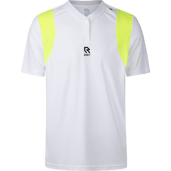 Robey Tennis Ace Henley Tee Hommes - Blanc / Jaune Fluo