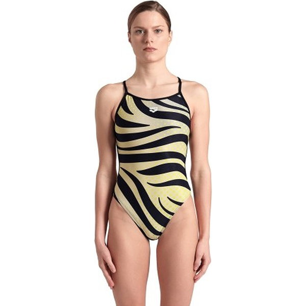 Arena Multi Stripes Lace Back Maillot De Bain Femmes - Noir