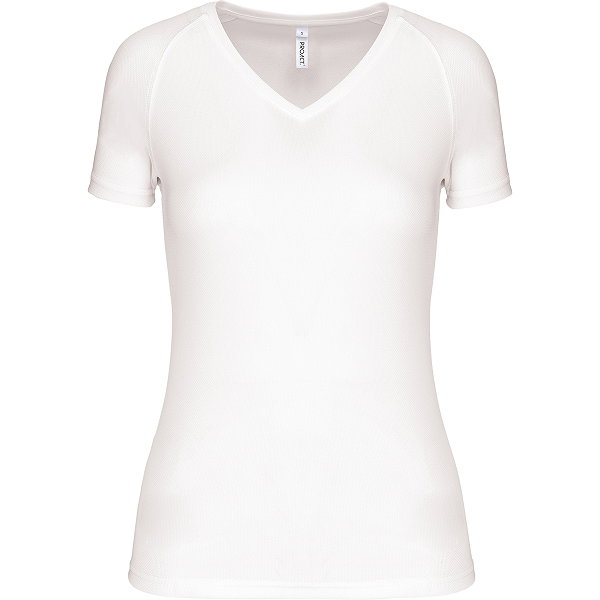 Proact Birdseye V-Neck T-Shirt De Sport Manches Courtes Femmes - Blanc