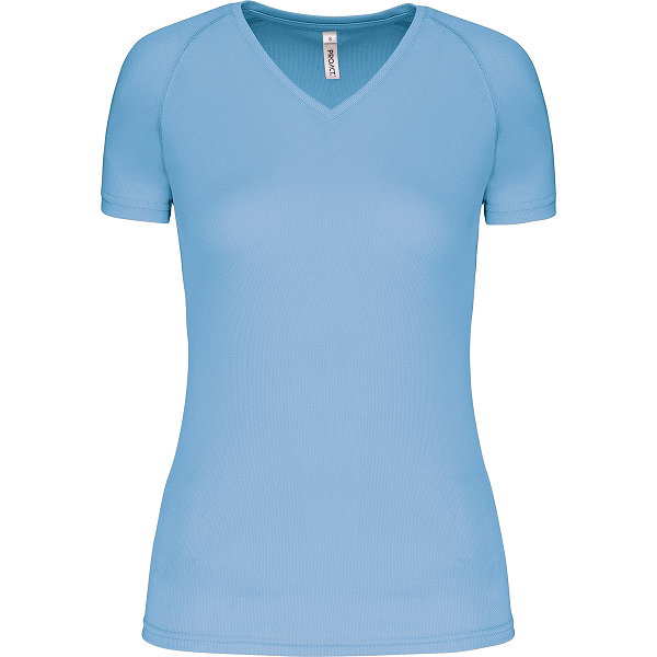 Proact Birdseye V-Neck T-Shirt De Sport Manches Courtes Femmes - Bleu Ciel