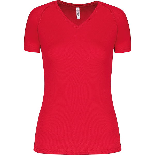 Proact Birdseye V-Neck Kurzarm Sportshirt Damen - Rot