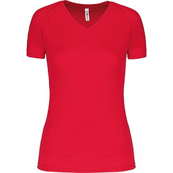 Vorschau: Proact Birdseye V-Neck Kurzarm Sportshirt Damen - Rot