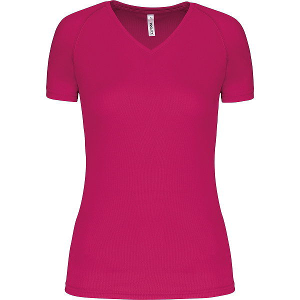 Proact Birdseye V-Neck T-Shirt De Sport Manches Courtes Femmes - Fuchsia