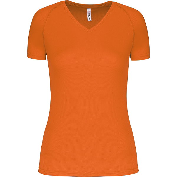 Proact Birdseye V-Neck T-Shirt De Sport Manches Courtes Femmes - Orange Fluo