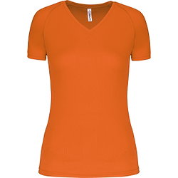 Présentation: Proact Birdseye V-Neck T-Shirt De Sport Manches Courtes Femmes - Orange Fluo