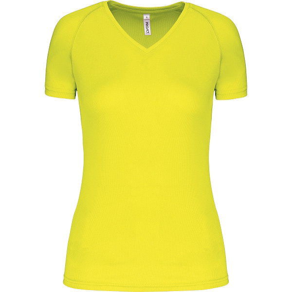Proact Birdseye V-Neck T-Shirt De Sport Manches Courtes Femmes - Jaune Fluo