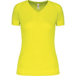 Présentation: Proact Birdseye V-Neck T-Shirt De Sport Manches Courtes Femmes - Jaune Fluo
