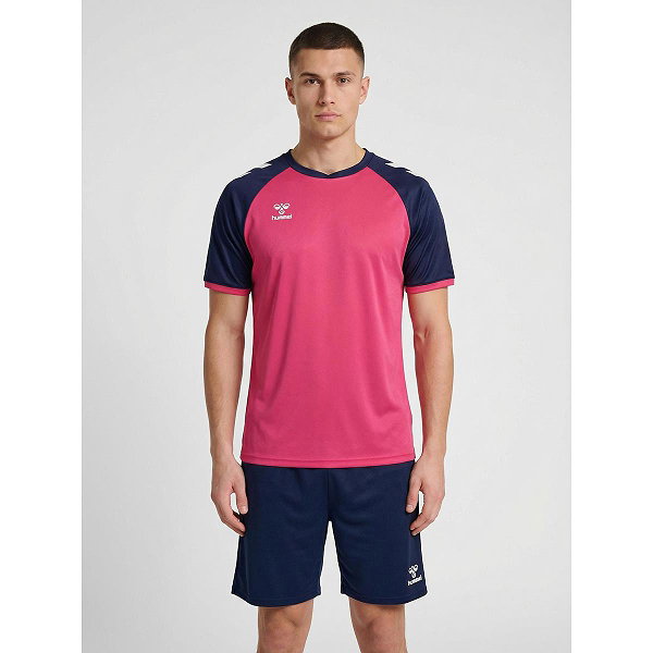 Hummel Match League Maillot Manches Courtes Hommes - Raspberry / Marine