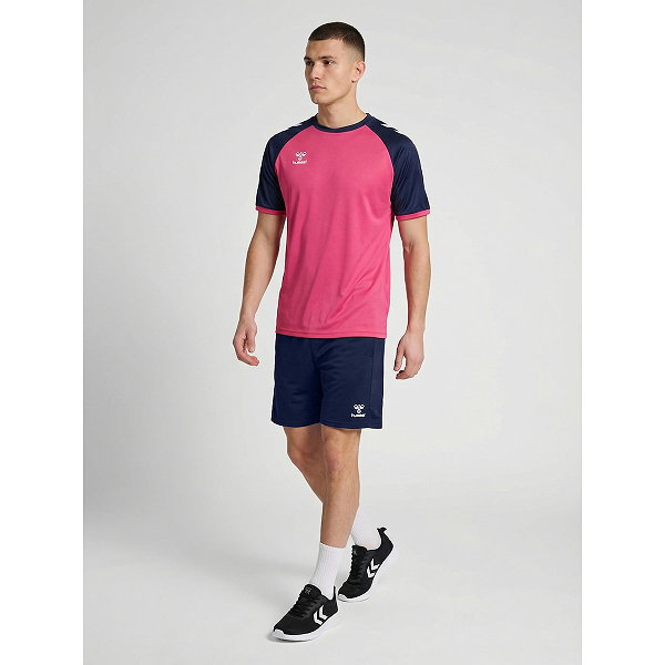 Hummel Match League Maillot Manches Courtes Hommes - Raspberry / Marine