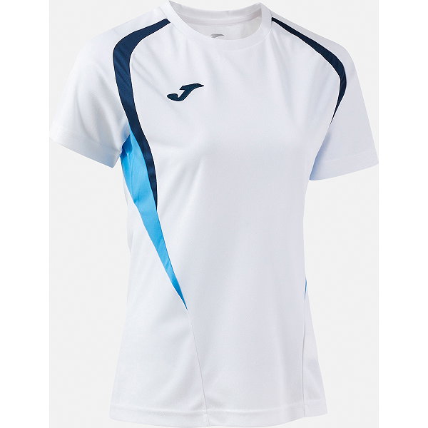 Joma Championship 20 Maillot Manches Courtes Femmes - Blanc / Marine / Fluor Turquoise