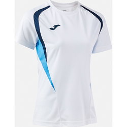 Présentation: Joma Championship 20 Maillot Manches Courtes Femmes - Blanc / Marine / Fluor Turquoise