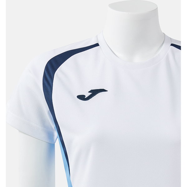 Joma Championship 20 Maillot Manches Courtes Femmes - Blanc / Marine / Fluor Turquoise