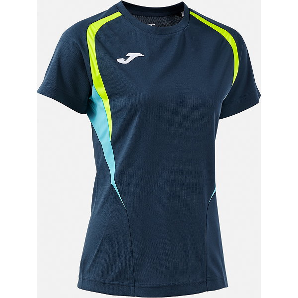 Joma Championship 20 Maillot Manches Courtes Femmes - Marine / Jaune Fluo