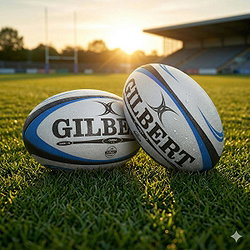 Gilbert Omega Match (Size 5) Rugbyball - Weiß / Blau / Schwarz