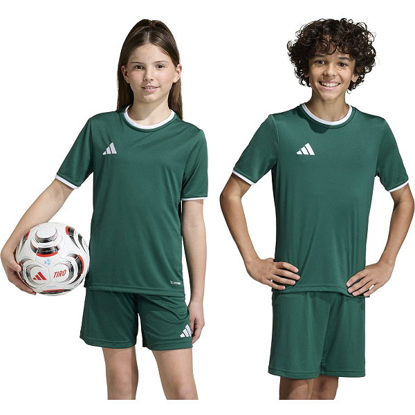 Adidas Entrada 26 Maillot Manches Courtes Enfants - Vert Foncé / Blanc