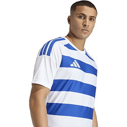 Présentation: Adidas Hooped 26 Striped Maillot Manches Courtes Hommes - Blanc / Royal